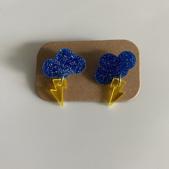 Blue Glitter Cloud Lightning Bolt Earrings - NEW!! - Picture 2 of 8